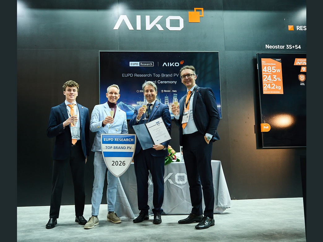 AIKO premiata come Top Brand PV 2026 in Italia da EUPD Research